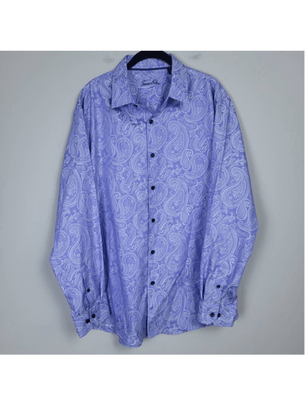 Tasso Elba Mens Paisley Button Up Dress Shirt XL Blue Flip Cuff Artsy Career